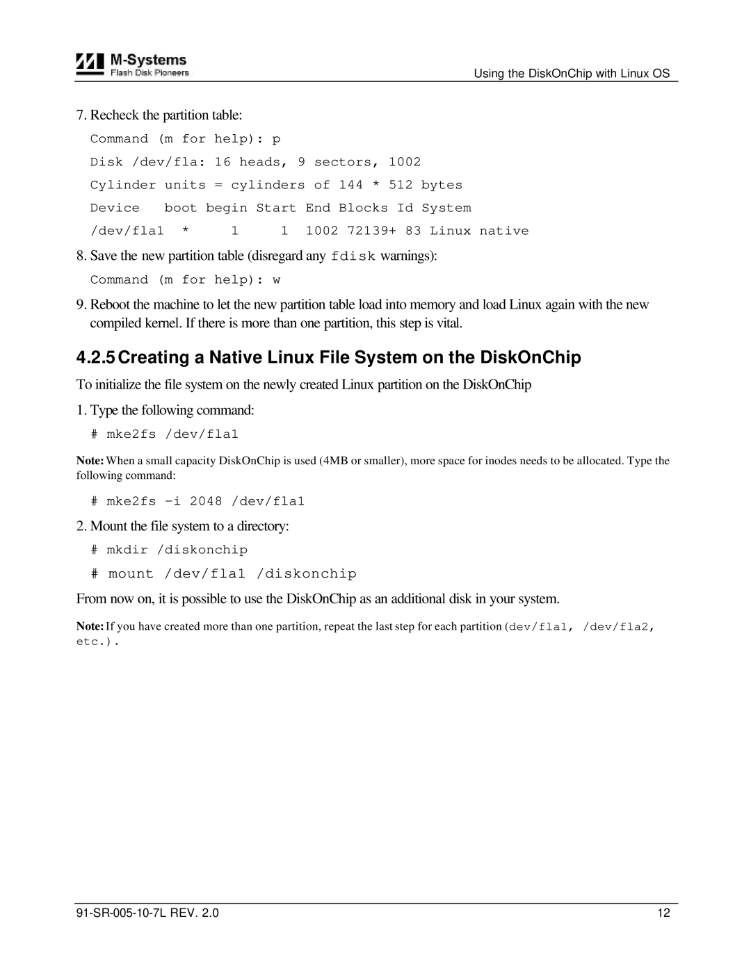 M-Systems Flash Disk Pioneers Creating a Native Linux File System on the DiskOnChip, Recheck the partition table 