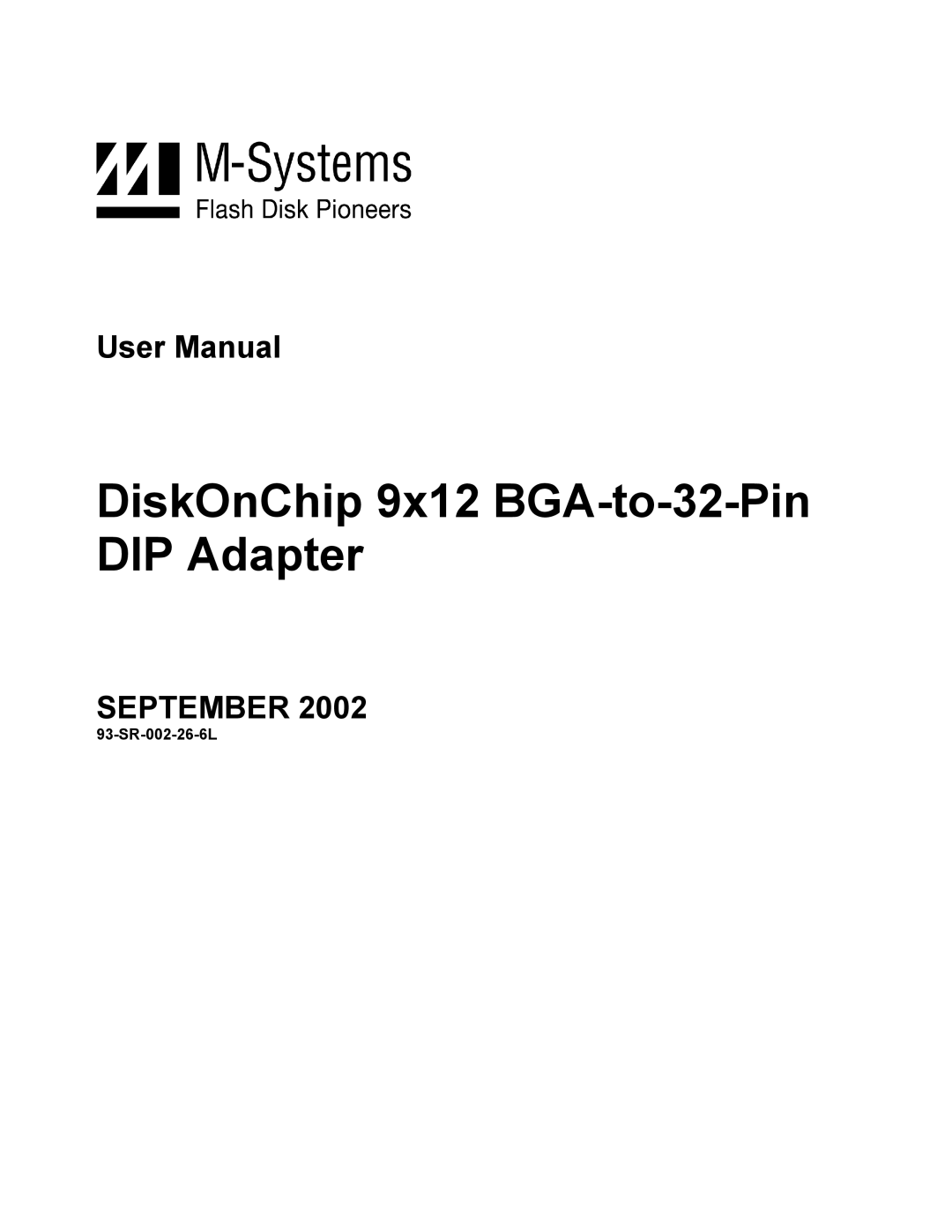 M-Systems Flash Disk Pioneers DiskOnChip 9x12 BGA-to-32-Pin DIP Adapter user manual 