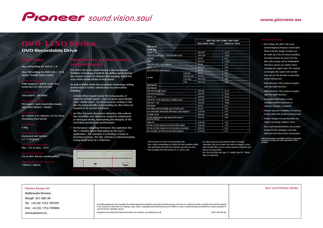 M-Systems Flash Disk Pioneers DVR-115DBK, DVR-115DSV manual Features, Read/write performance technologies, FAX +44 0 1753 