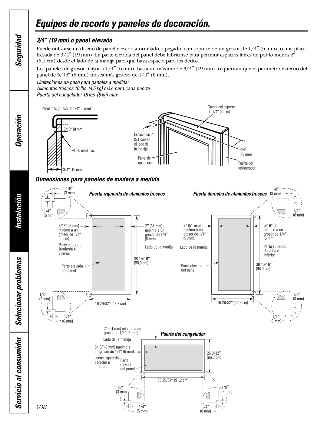 Mabe Canada 25, 21 installation instructions Al consumidor Solucionar problemas, Servicio, ″ 19 mm o panel elevado 