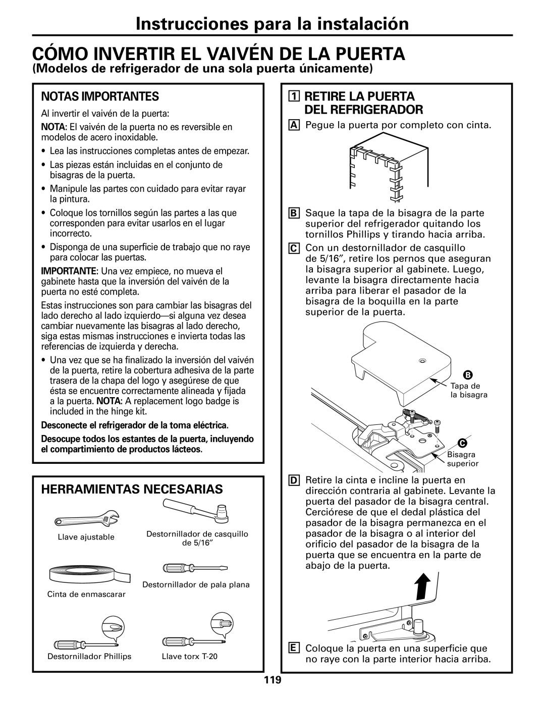 Mabe Canada 21, 25 Cómo Invertir EL Vaivén DE LA Puerta, Modelos de refrigerador de una sola puerta únicamente 