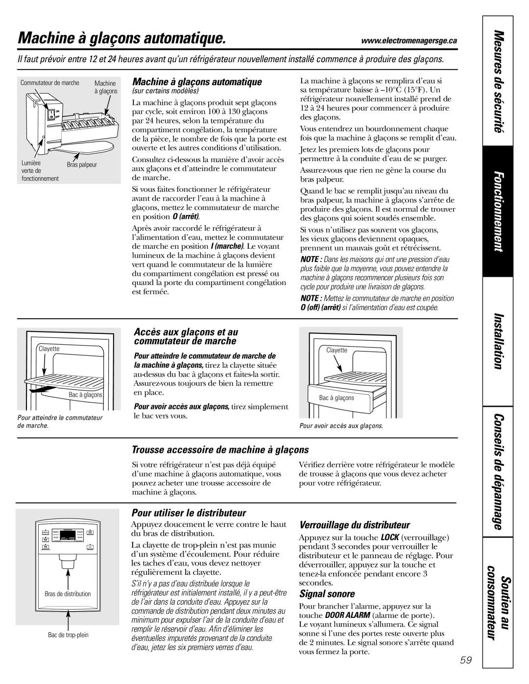 Mabe Canada 21, 25 installation instructions Machine à glaçons automatique, Consommateur Soutien au 