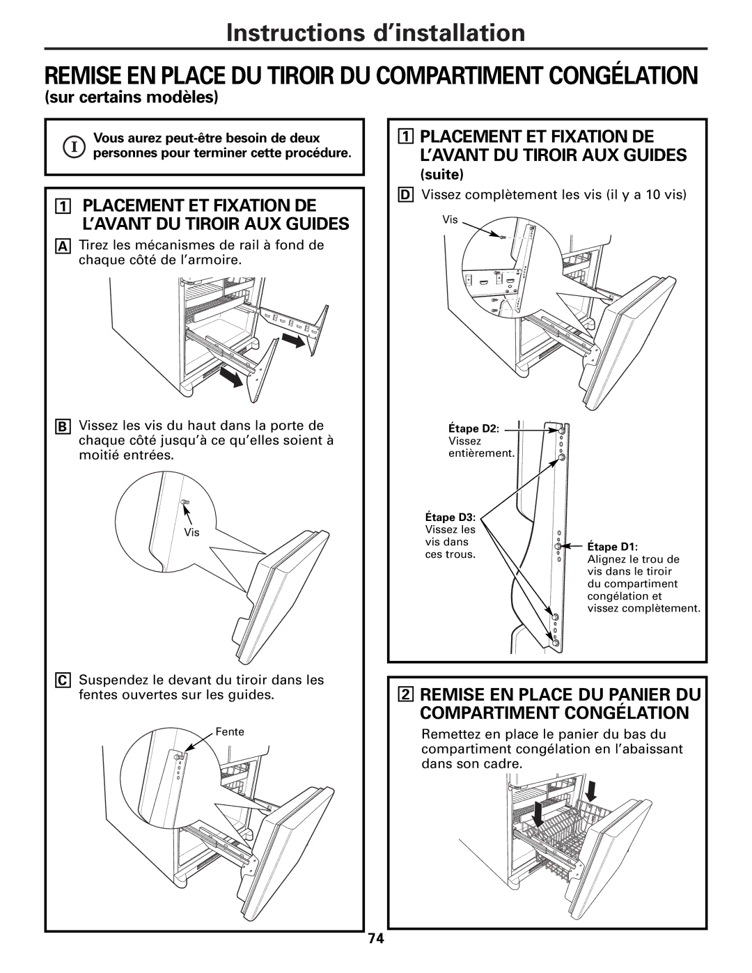 Mabe Canada 25 Placement ET Fixation DE ’AVANT DU Tiroir AUX Guides, Remise EN Place DU Panier DU Compartiment Congélation 