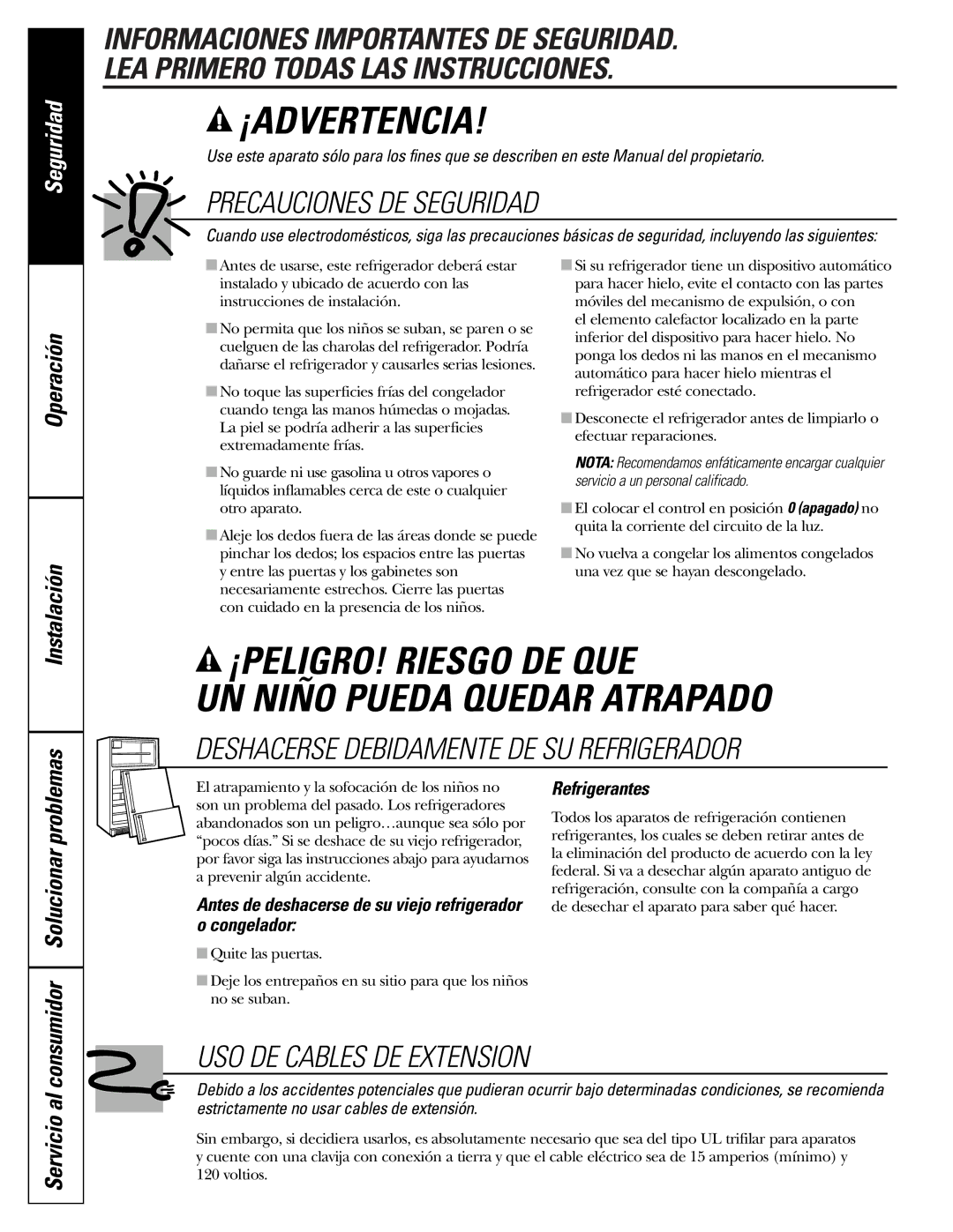 Mabe Canada 25, 21 Operación Instalación, Servicio al, Antes de deshacerse de su viejo refrigerador o congelador 