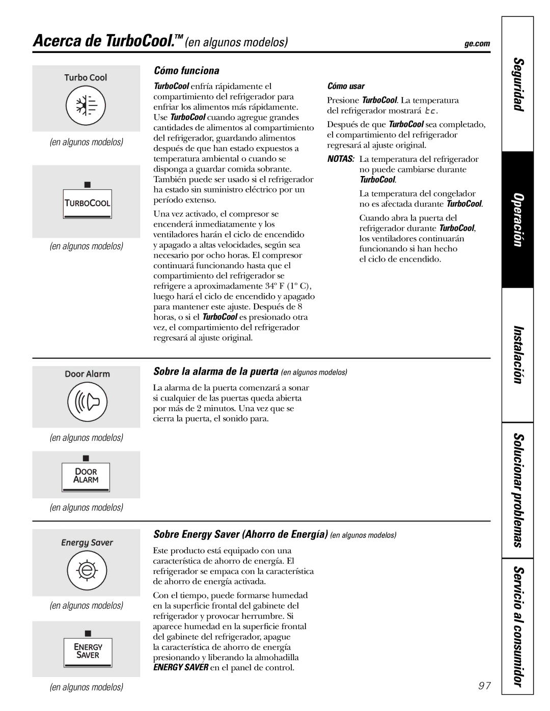 Mabe Canada 21, 25 installation instructions Acerca de TurboCool. en algunos modelos, Seguridad, Cómo funciona 