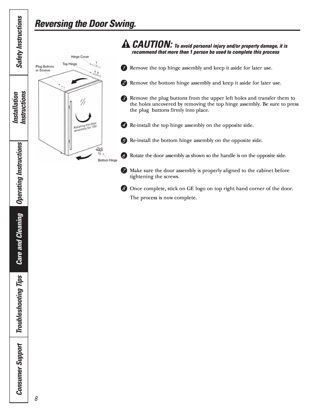 Mabe Canada GWS04 installation instructions Reversing the Door Swing, Installation, Safety Instructions 
