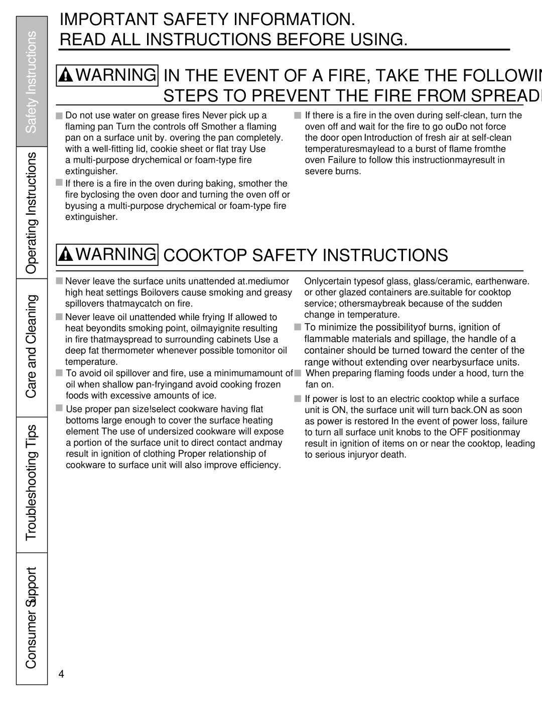 Mabe Canada JCBP250, JCBS630, JCBP620, JCBS280 Consumer Support Troubleshooting Tips Care and Cleaning, Instructions Safety 