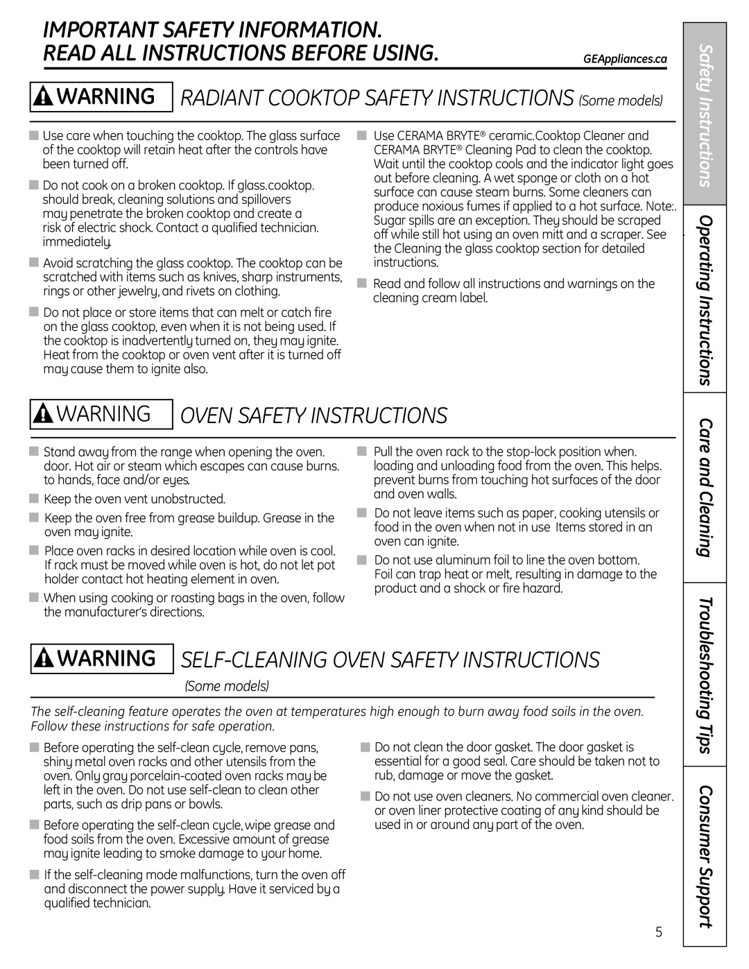 Mabe Canada JCBP240, JCBS630, JCBP620, JCBS280, JCBP630, JCBP250, JCBS250 Uctions Operating Instructions, Tips Consumer Support 