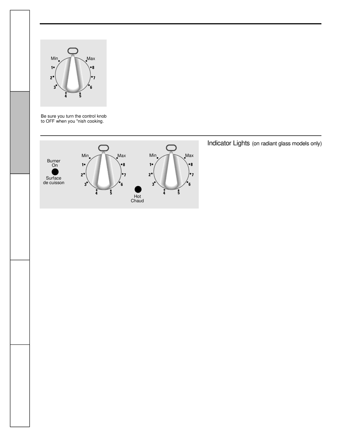 Mabe Canada JCBP270, JCBS630, JCBP620, JCBS280 Using the surface units, How to Set, Surface control settings of Min and OFF 