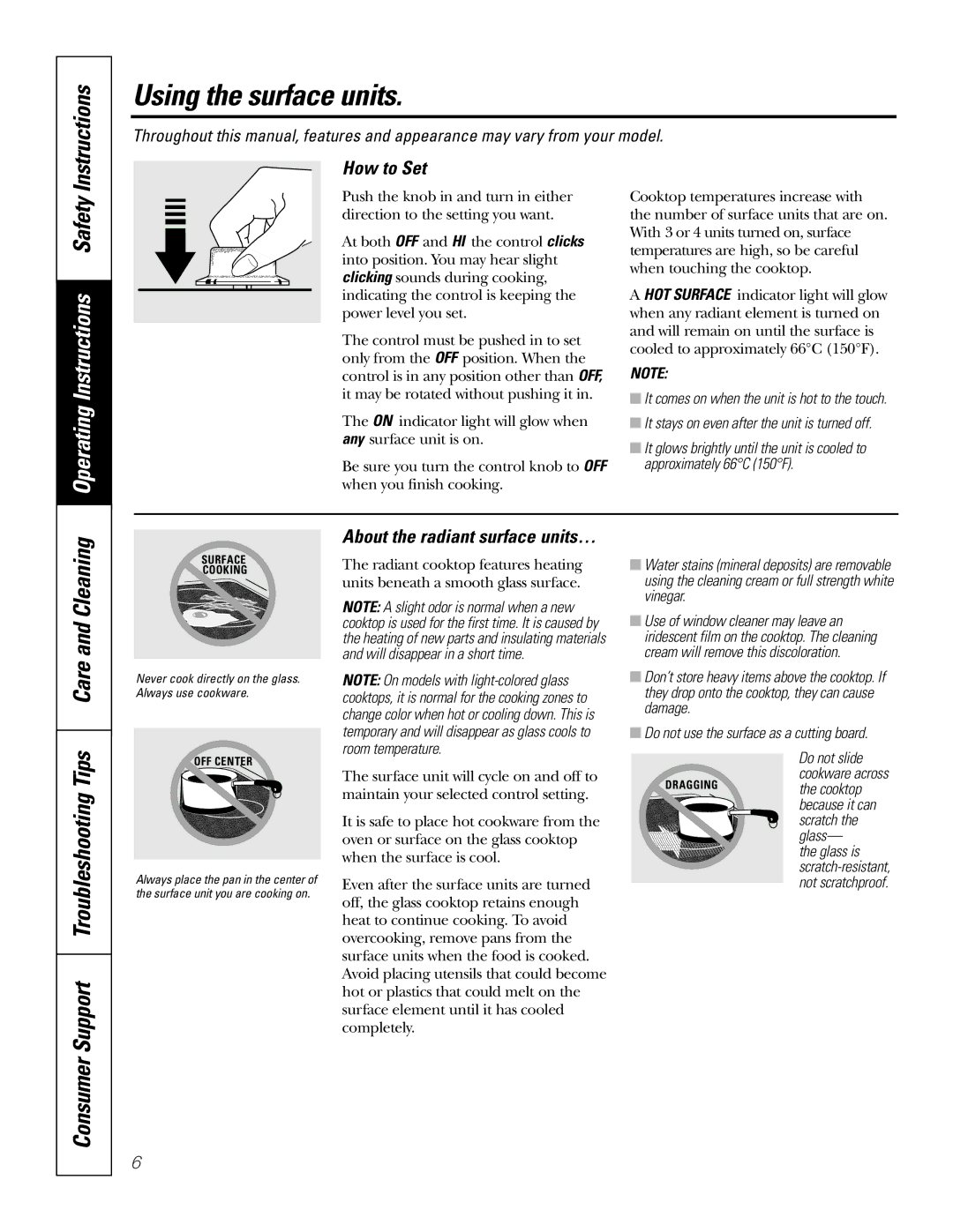 Mabe Canada JCP346 owner manual Using the surface units, Operating Instructions Safety, How to Set 