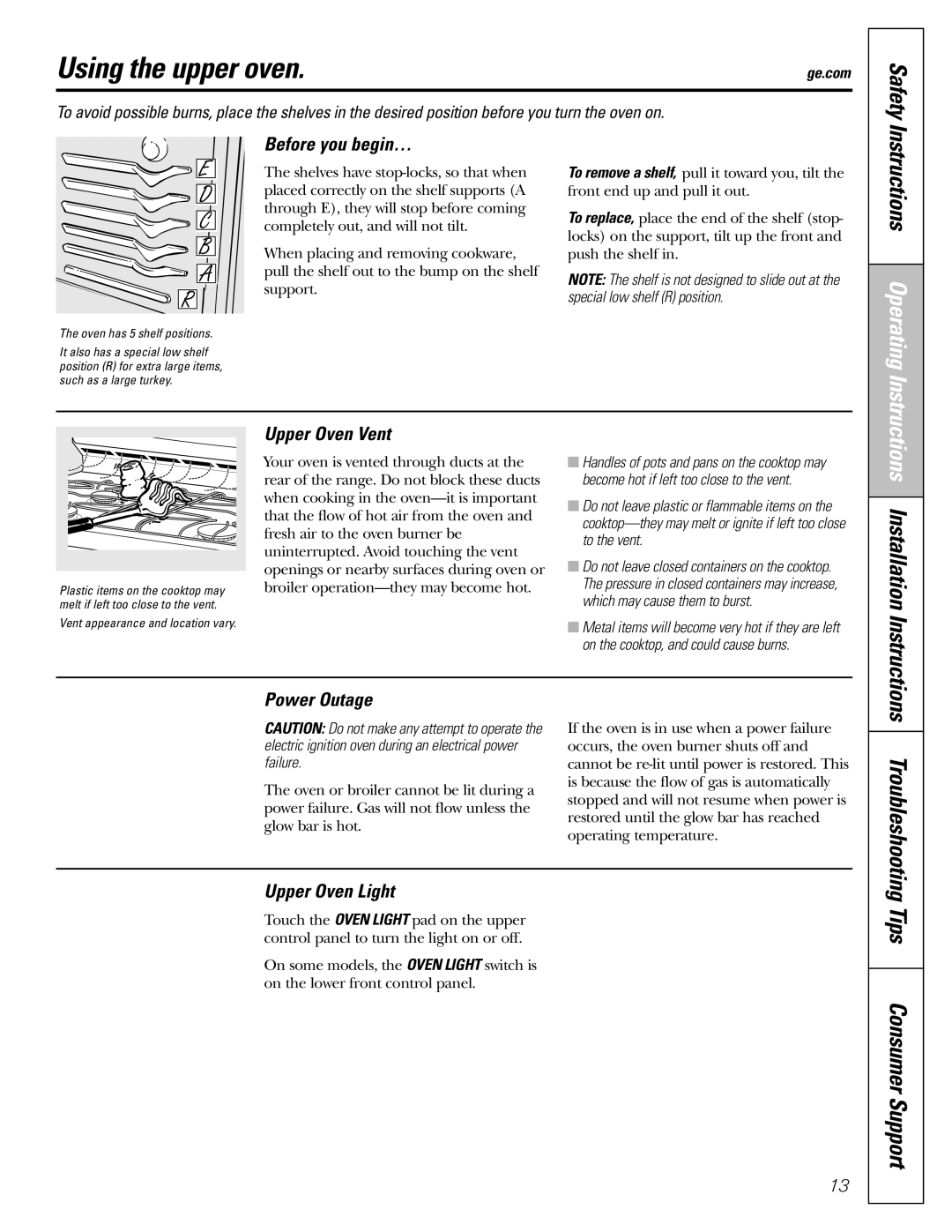 Mabe Canada JGBP86 installation instructions Using the upper oven, Instructions Operating 