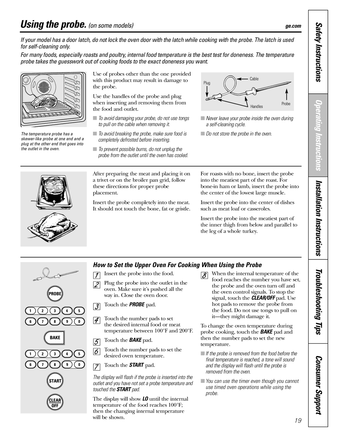 Mabe Canada JGBP86 installation instructions Using the probe. on some models, Troubleshooting Tips Consumer Support 