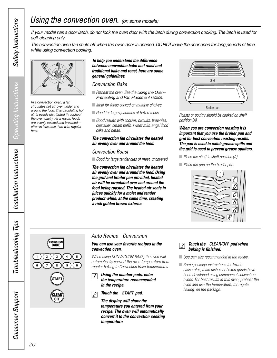 Mabe Canada JGBP86 Using the convection oven. on some models, Convection Bake, Convection Roast, Auto Recipe Conversion 