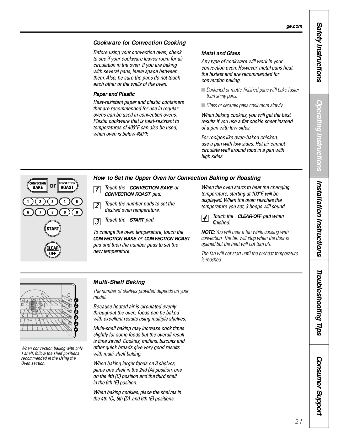 Mabe Canada JGBP86 Installation Instructions, Troubleshooting Tips Consumer Support, Multi-Shelf Baking 