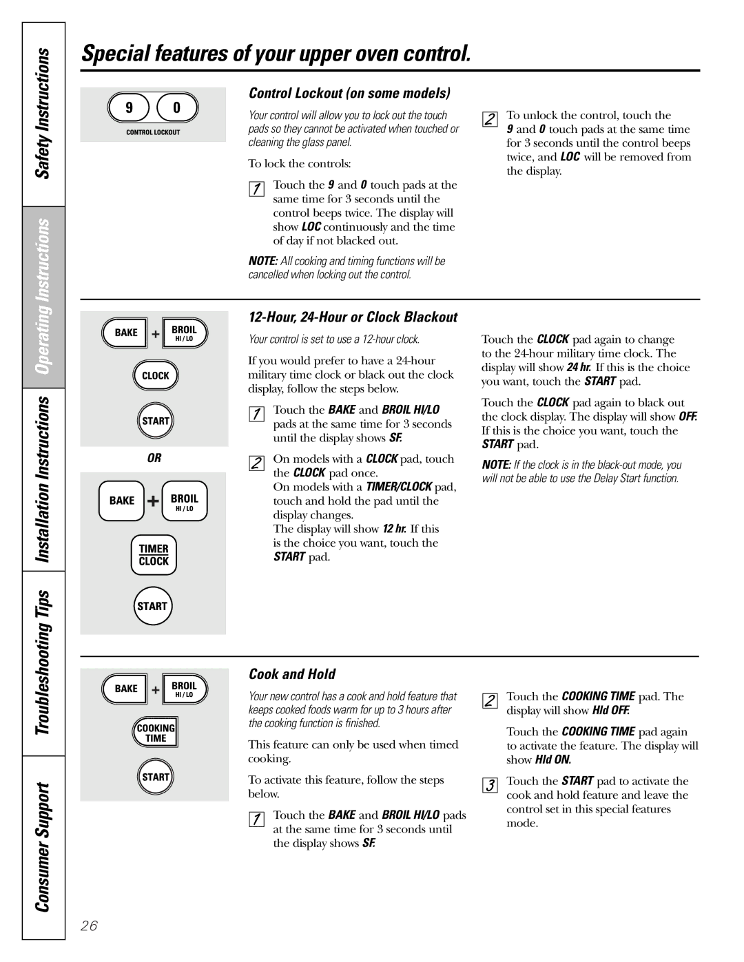 Mabe Canada JGBP86 Tips Installation Instructions Operating, Control Lockout on some models, Cook and Hold 