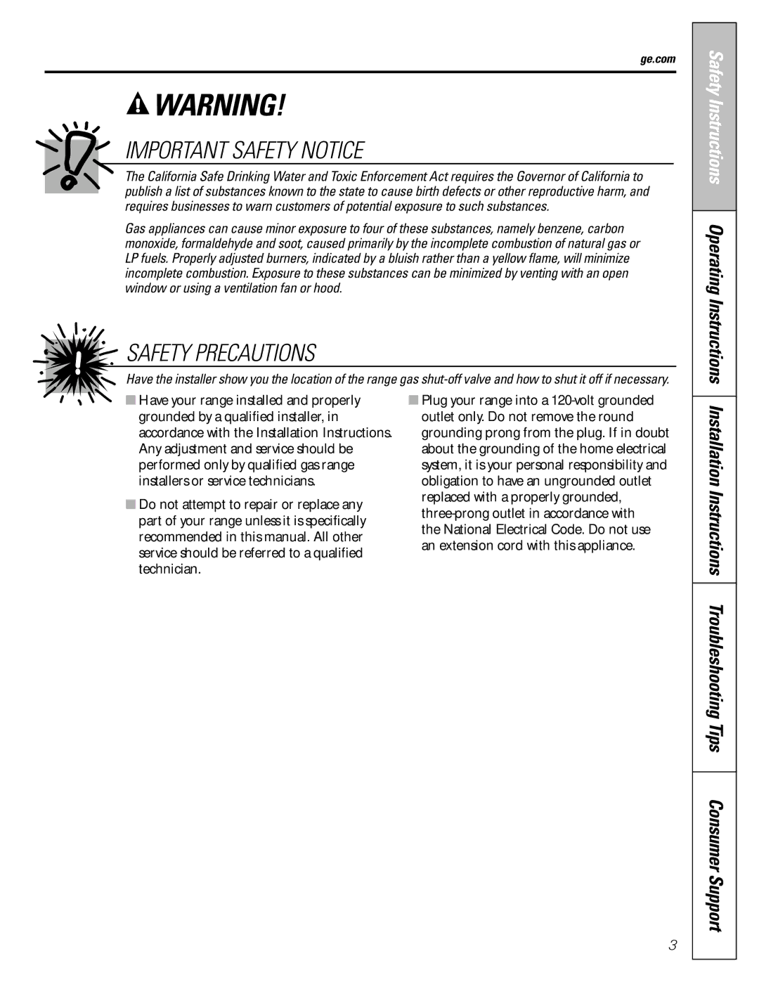 Mabe Canada JGBP86 installation instructions Safety Instructions Operating Instructions, Ge.com 