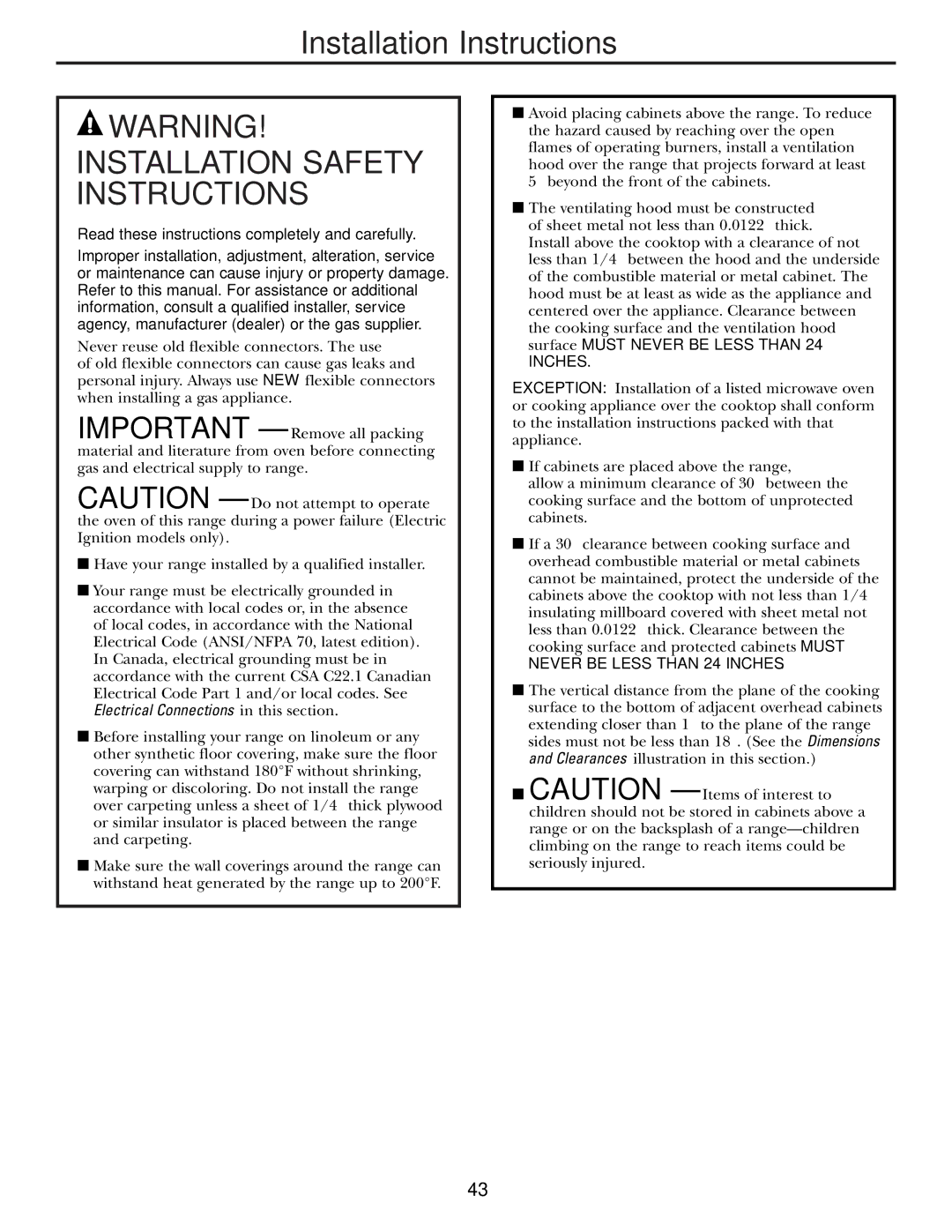 Mabe Canada JGBP86 installation instructions Installation Instructions, Electrical Connections in this section 