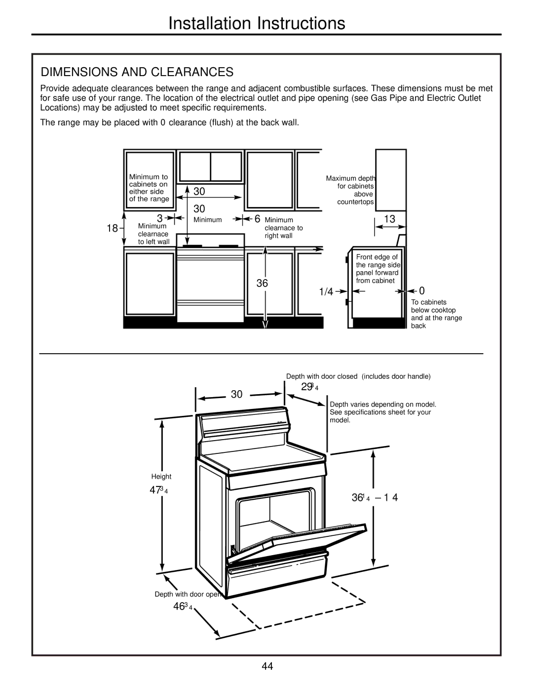 Mabe Canada JGBP86 installation instructions Dimensions and Clearances 