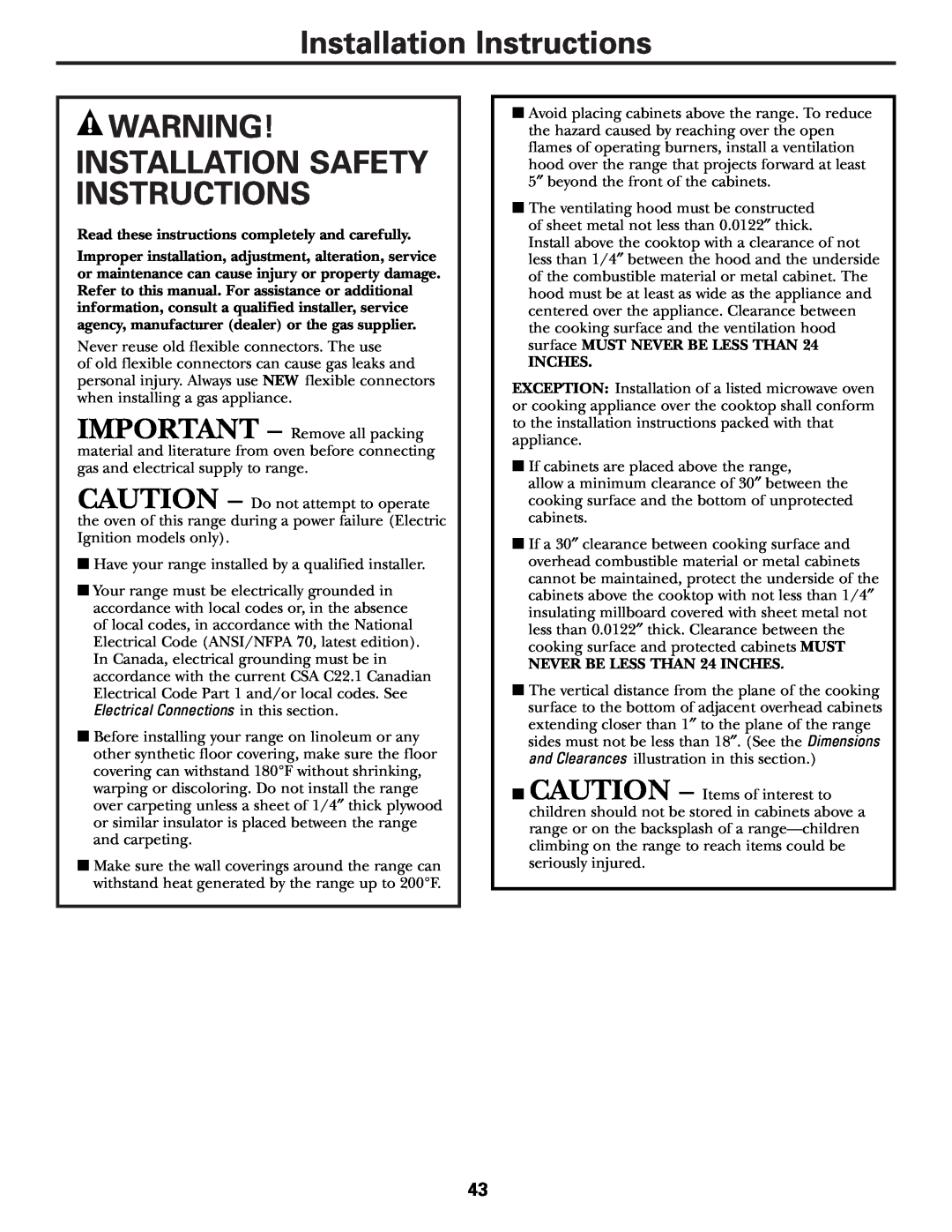 Mabe Canada JGBP86 Installation Instructions, Installation Safety Instructions, Electrical Connections in this section 