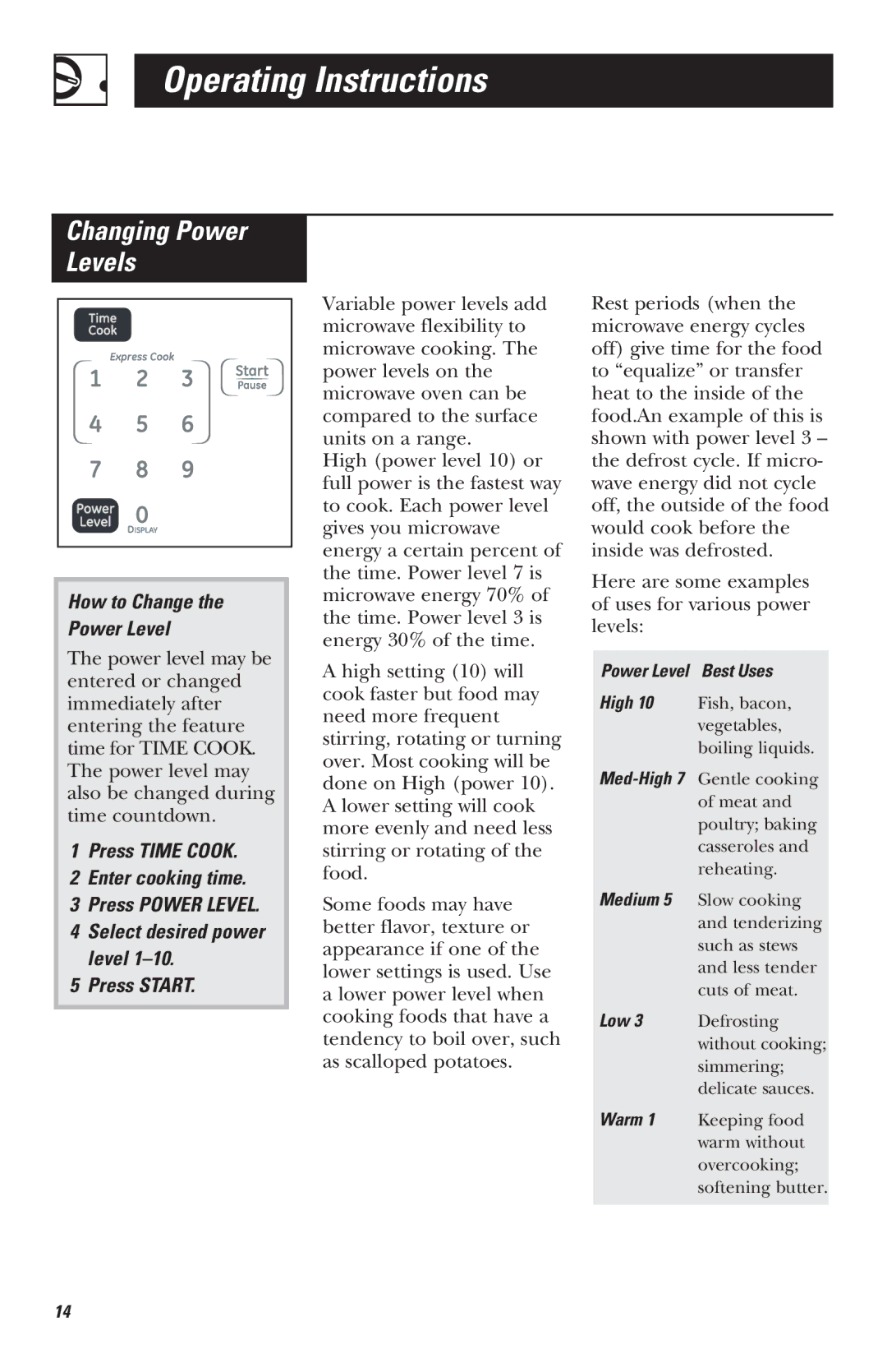 Mabe Canada JVM1630, JVM1635, JVM1625, JVM1620 owner manual Changing Power Levels, How to Change Power Level 