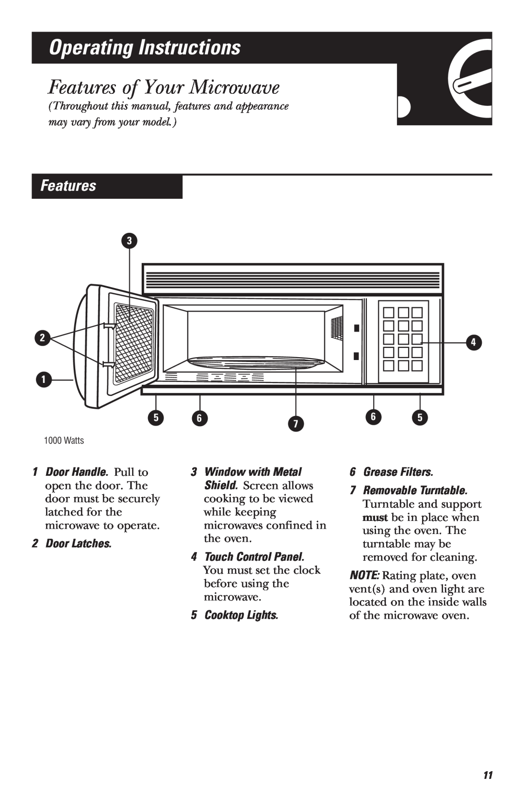 Mabe Canada JVM1620, JVM1635 Operating Instructions, Features of Your Microwave, 2Door Latches, 4Touch Control Panel 