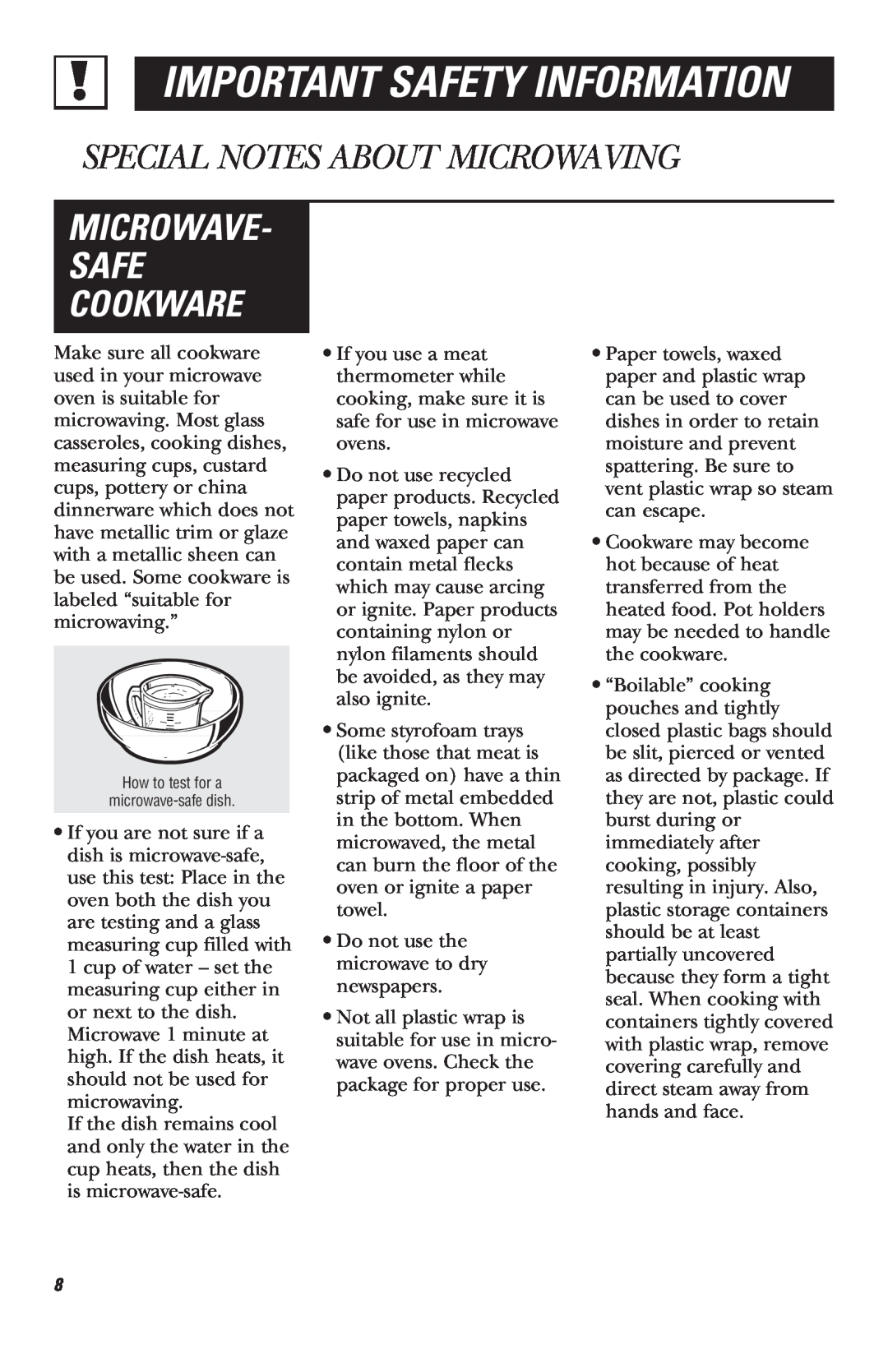 Mabe Canada JVM1635, JVM1625 Microwave Safe Cookware, Important Safety Information, Special Notes About Microwaving 