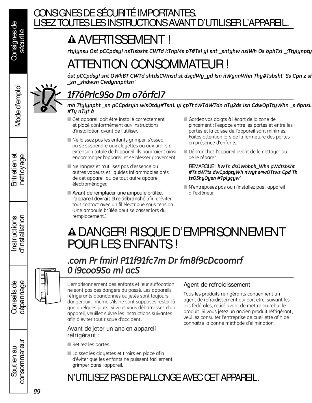 Mabe Canada PCR06BATSS, PCR06WATSS installation instructions ’emploi, Soutien au Consommateur, Agent de refroidissement 