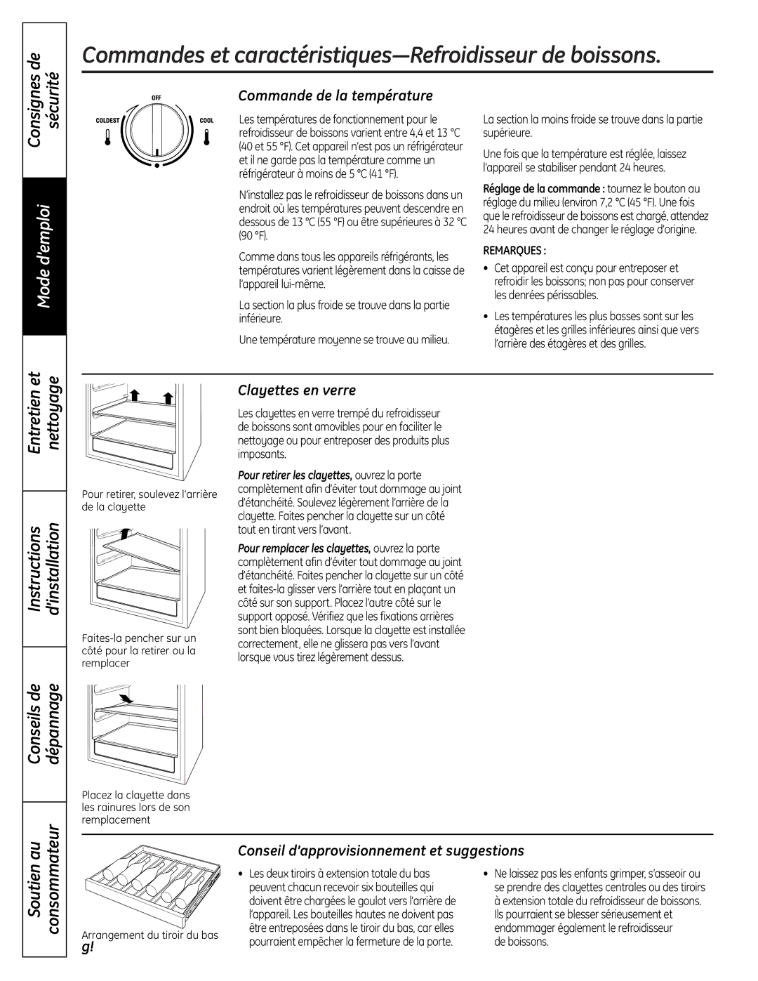 Mabe Canada PCR06BATSS Commandes et caractéristiques-Refroidisseur de boissons, Instructions ’installation, Consommateur 