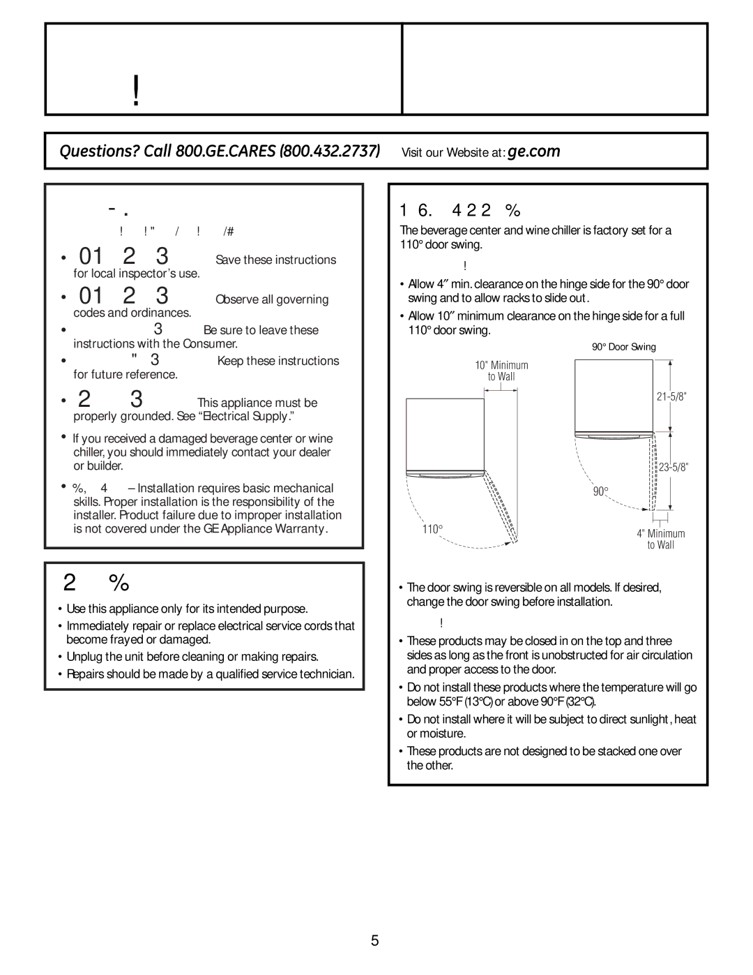 Mabe Canada PCR06BATSS Product Clearances, Read these instructions completely and carefully, When installed in a corner 