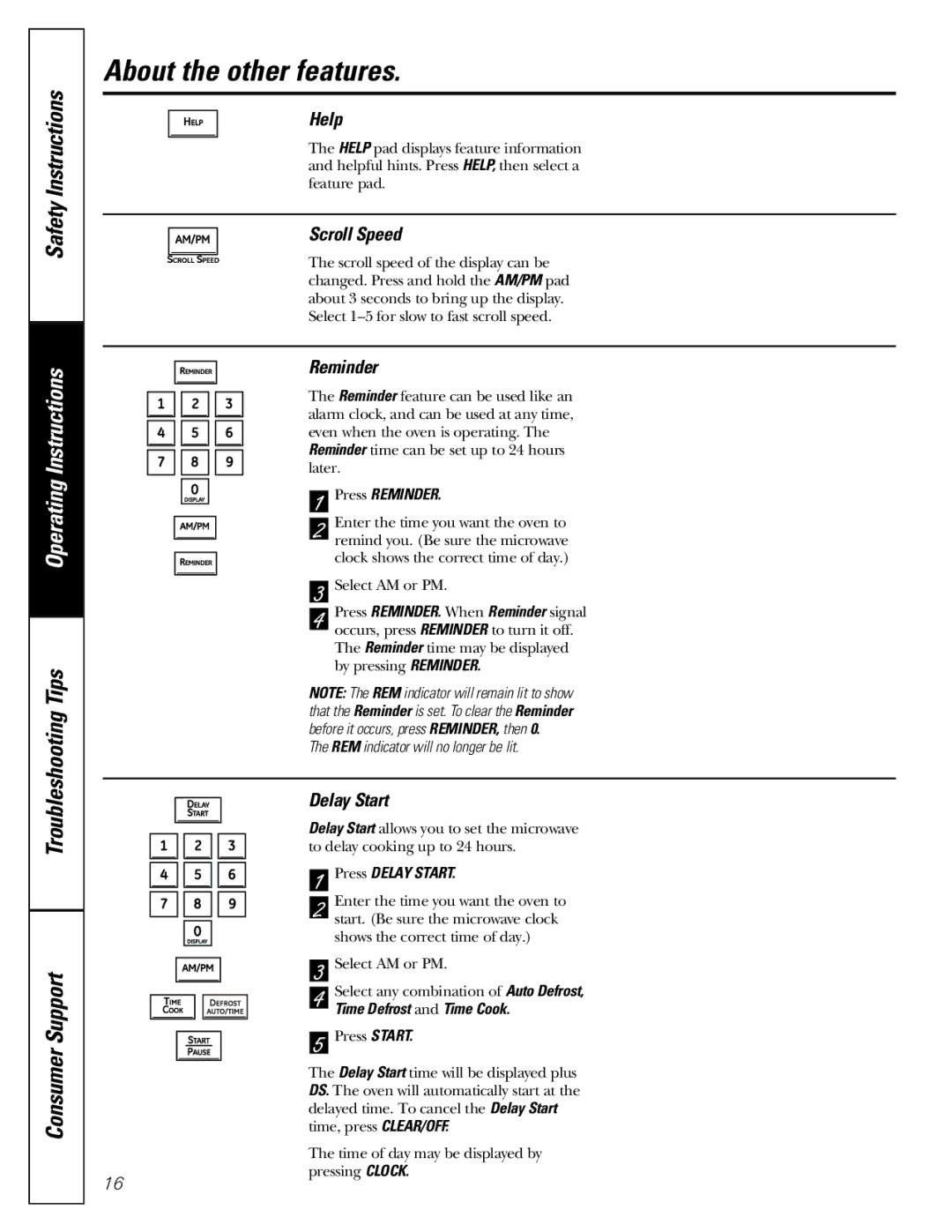 Mabe Canada PEB206C owner manual About the other features, Help, Scroll Speed, Reminder, Delay Start 