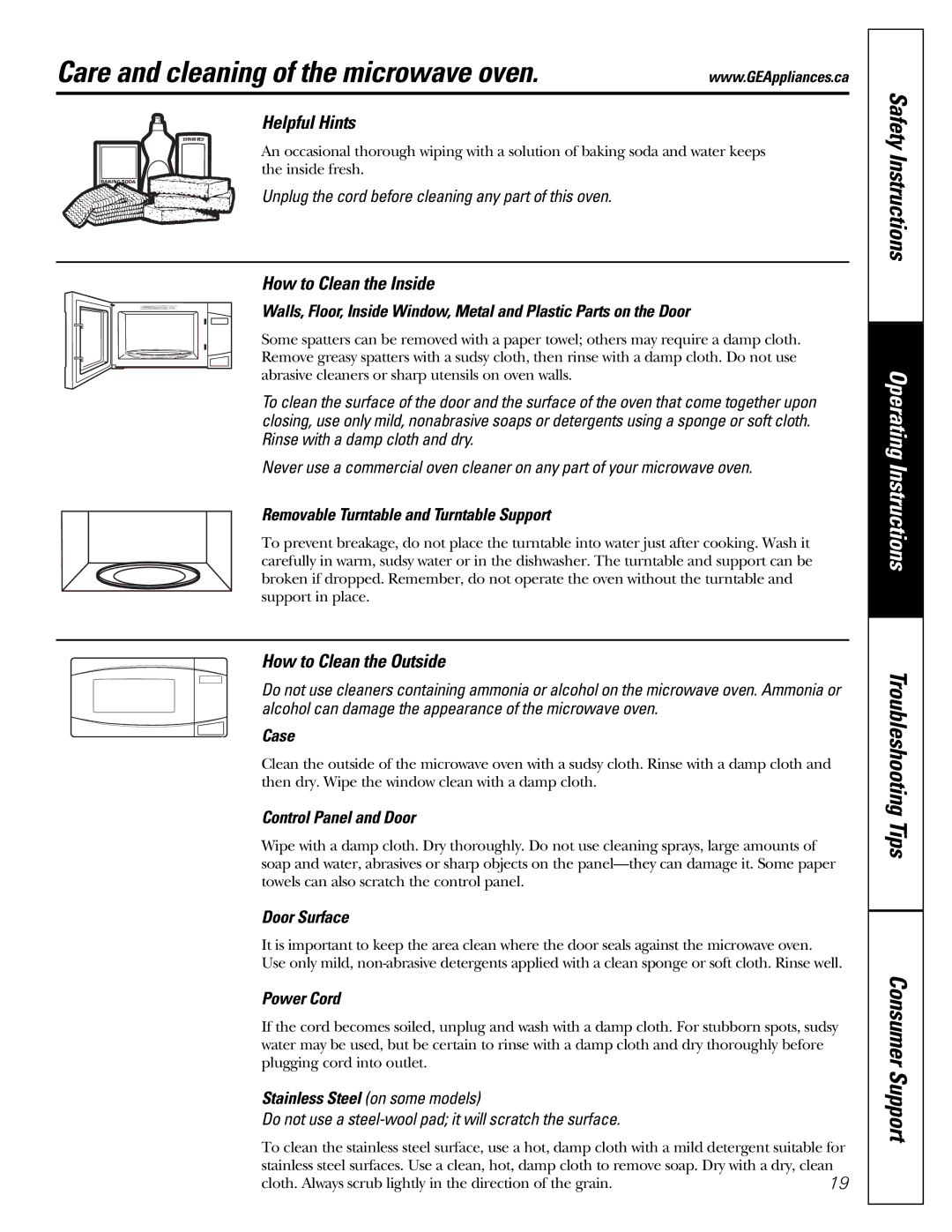 Mabe Canada PEB206C owner manual Care and cleaning of the microwave oven, Helpful Hints, How to Clean the Inside 