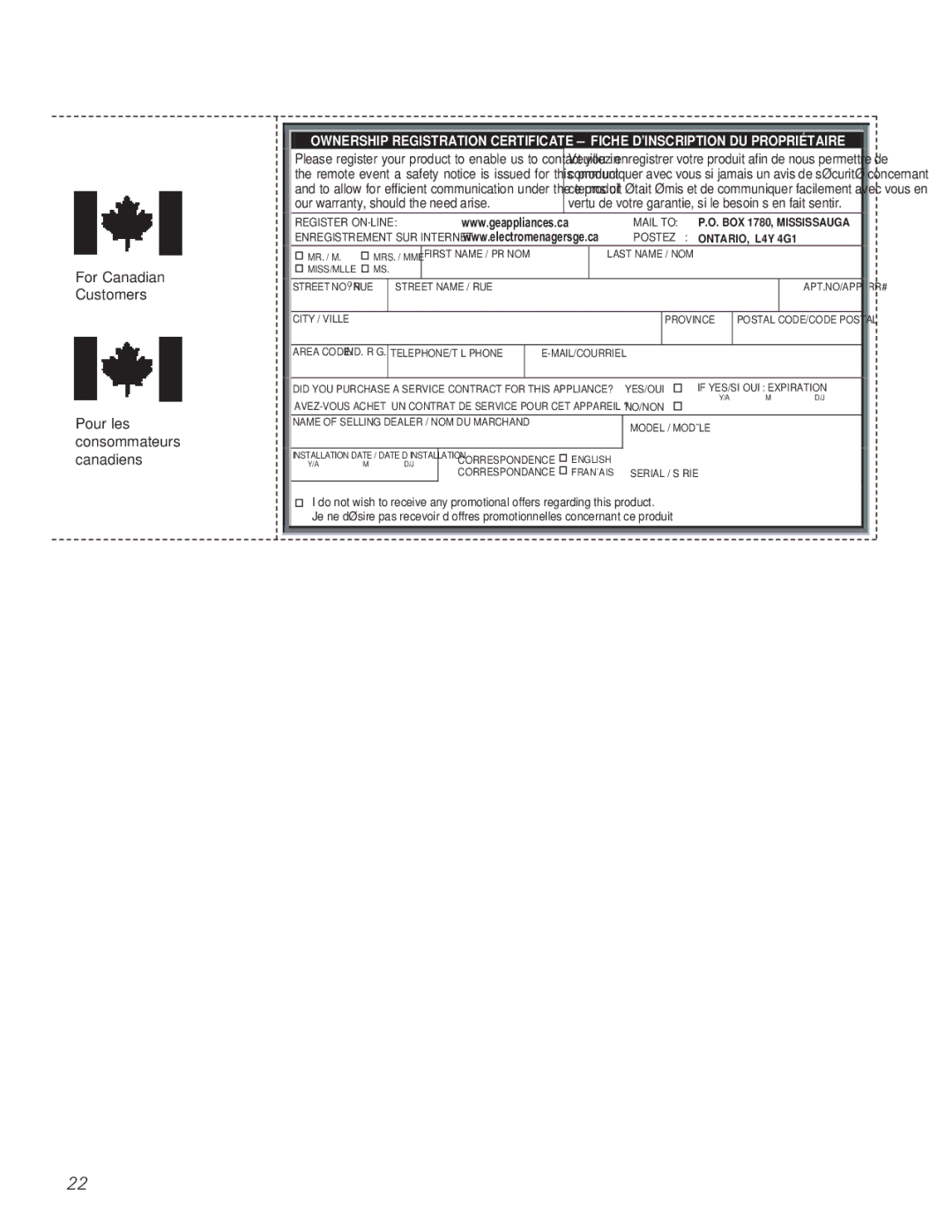 Mabe Canada PEB206C owner manual For Canadian Customers Pour les consommateurs canadiens 