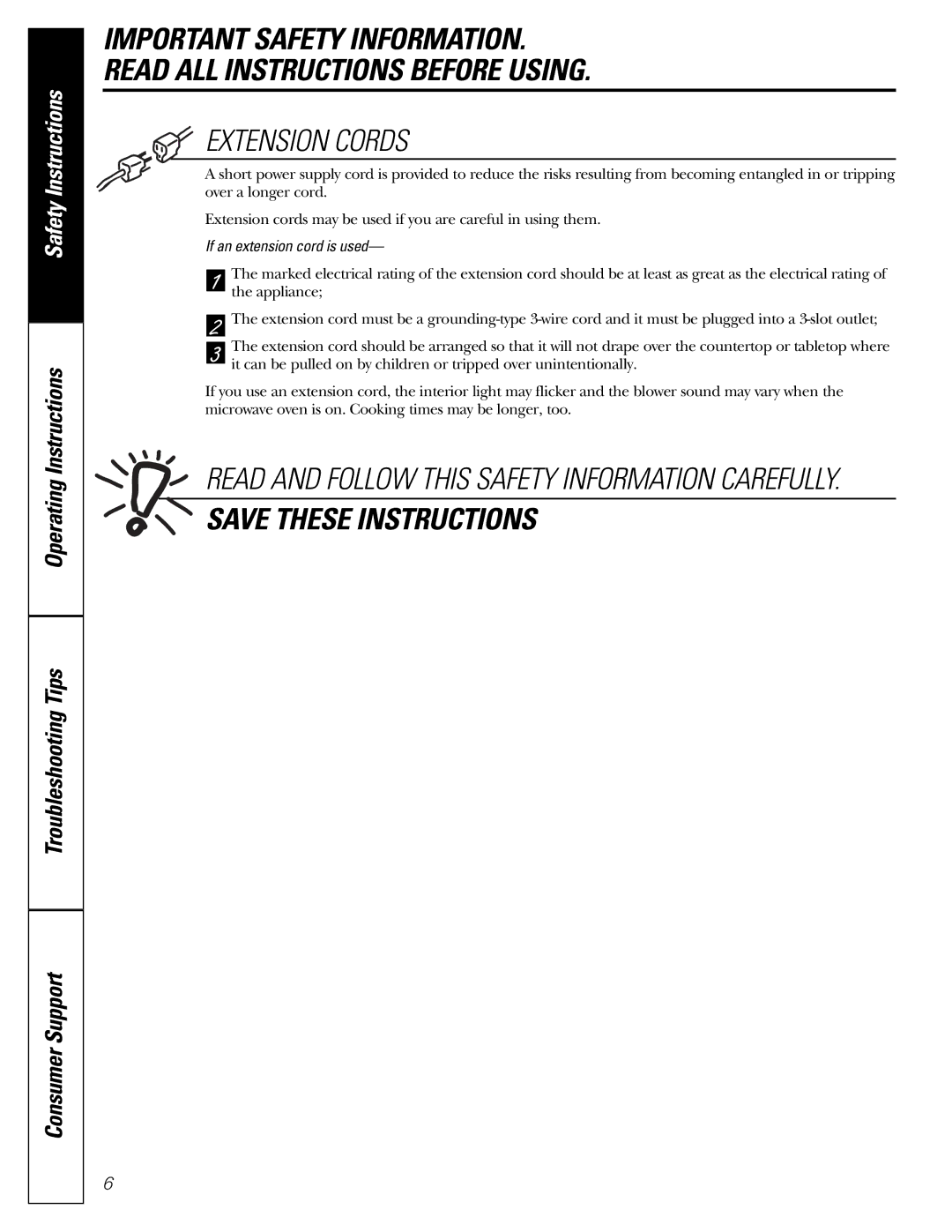 Mabe Canada PEB206C owner manual Extension Cords, If an extension cord is used 