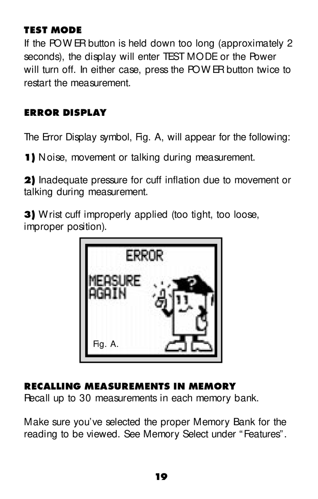 MABIS/Duro-Med 04-255-001 manual Test Mode, Error Display 