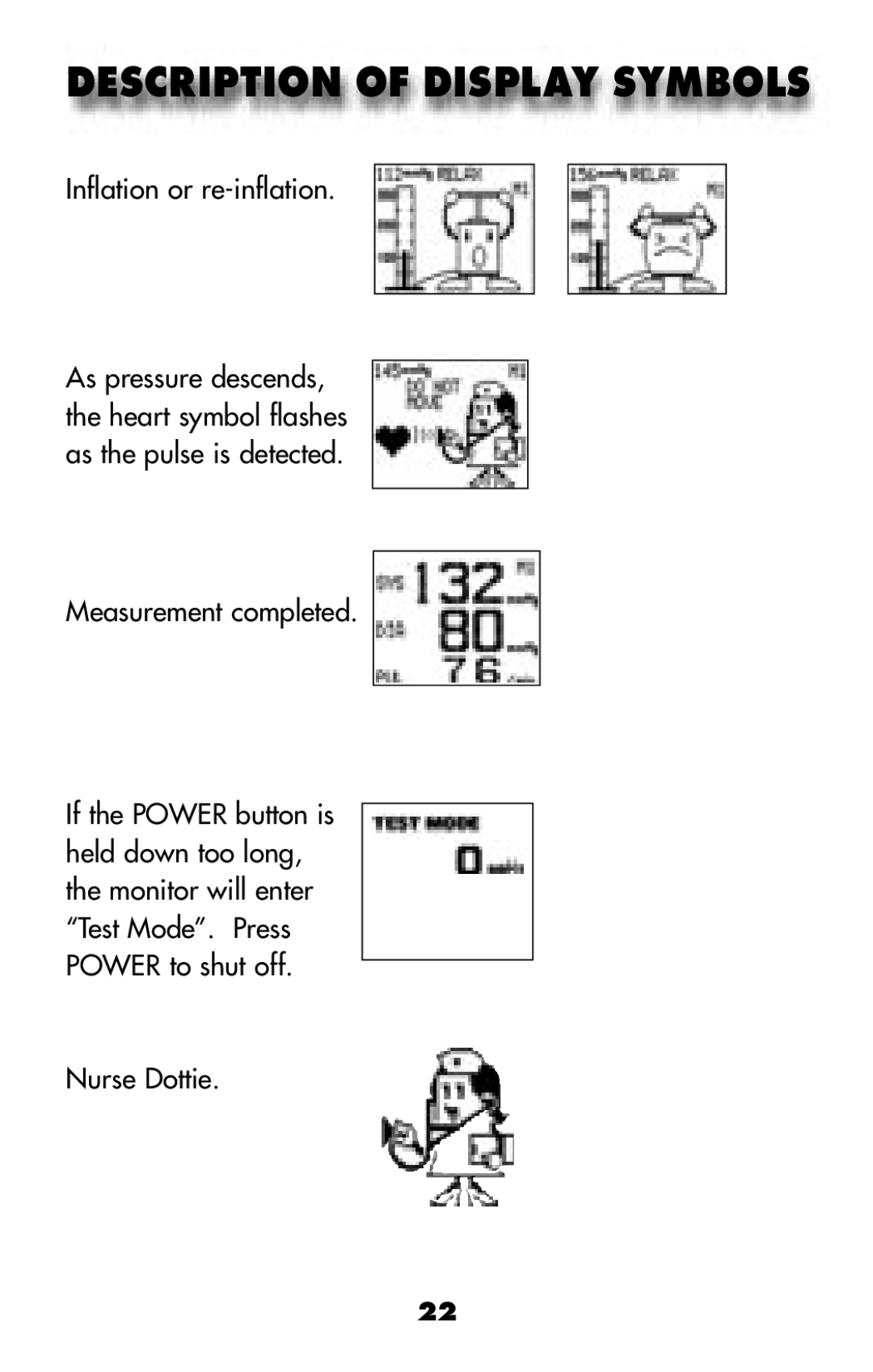 MABIS/Duro-Med 04-255-001 manual Description of Display Symbols 