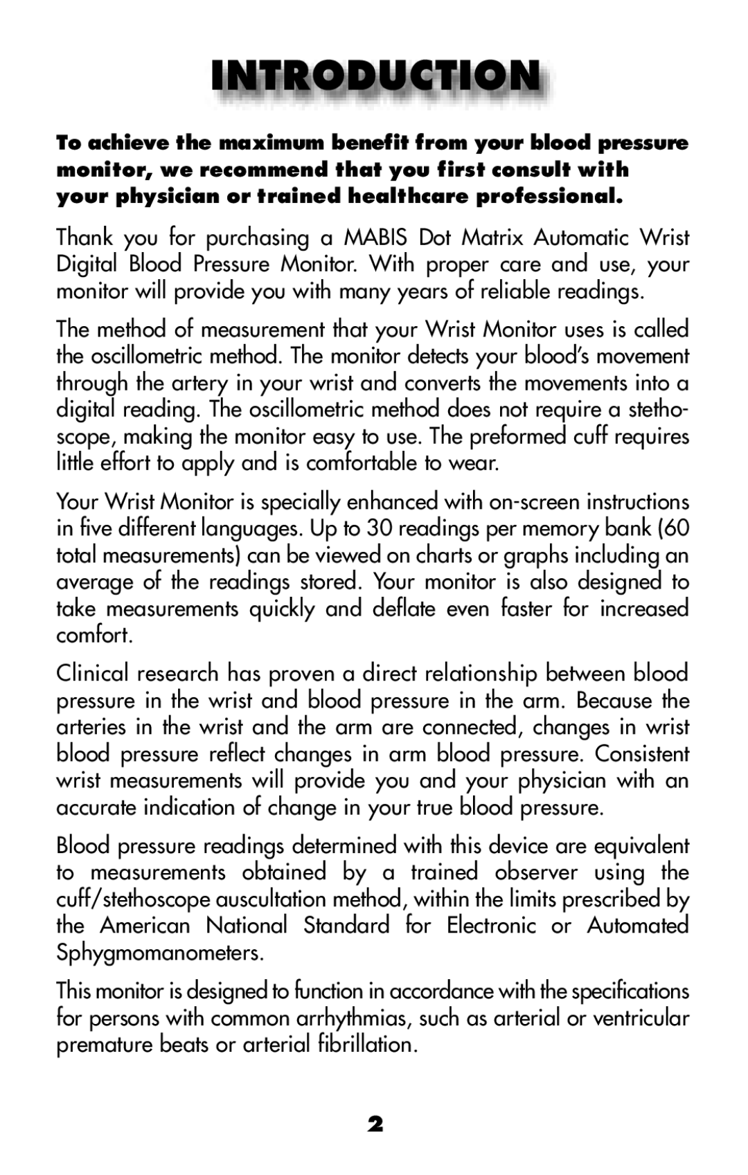 MABIS/Duro-Med 04-255-001 manual Introduction 