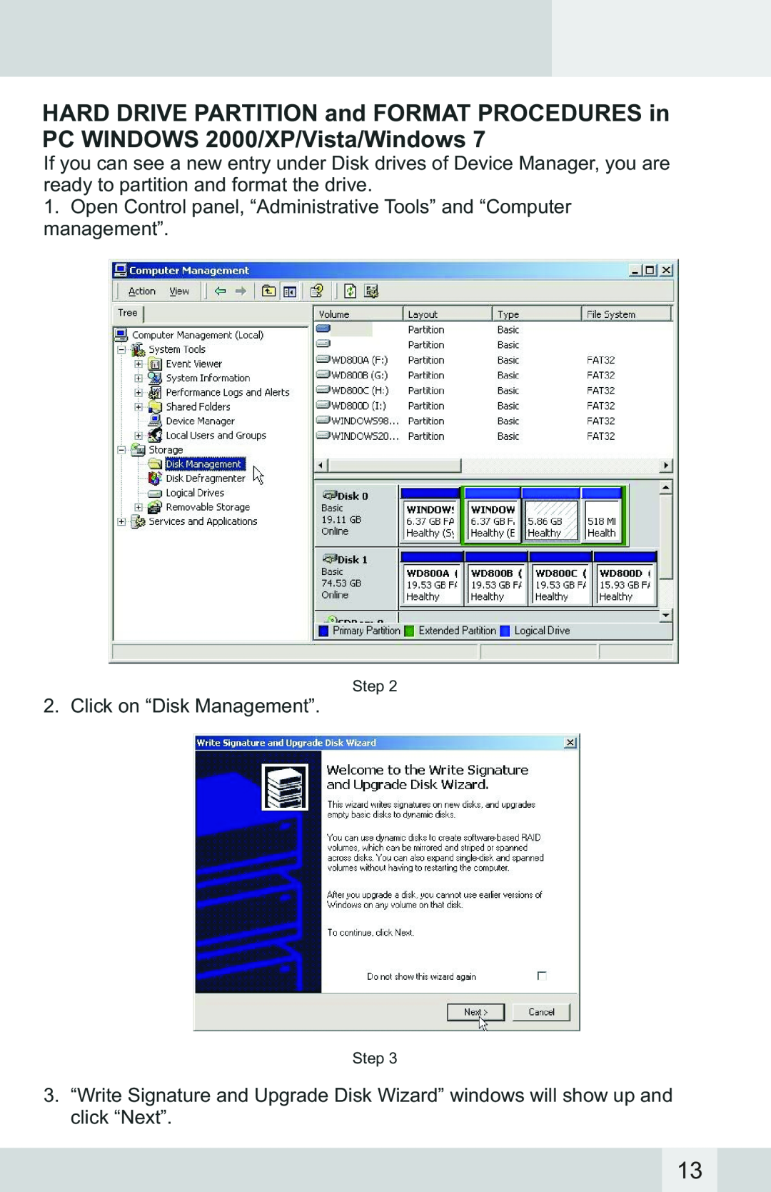Macally G-S350SUAB2 manual Click on “Disk Management” 