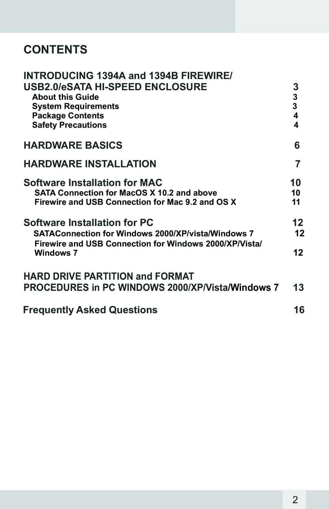Macally G-S350SUAB2 manual Contents 