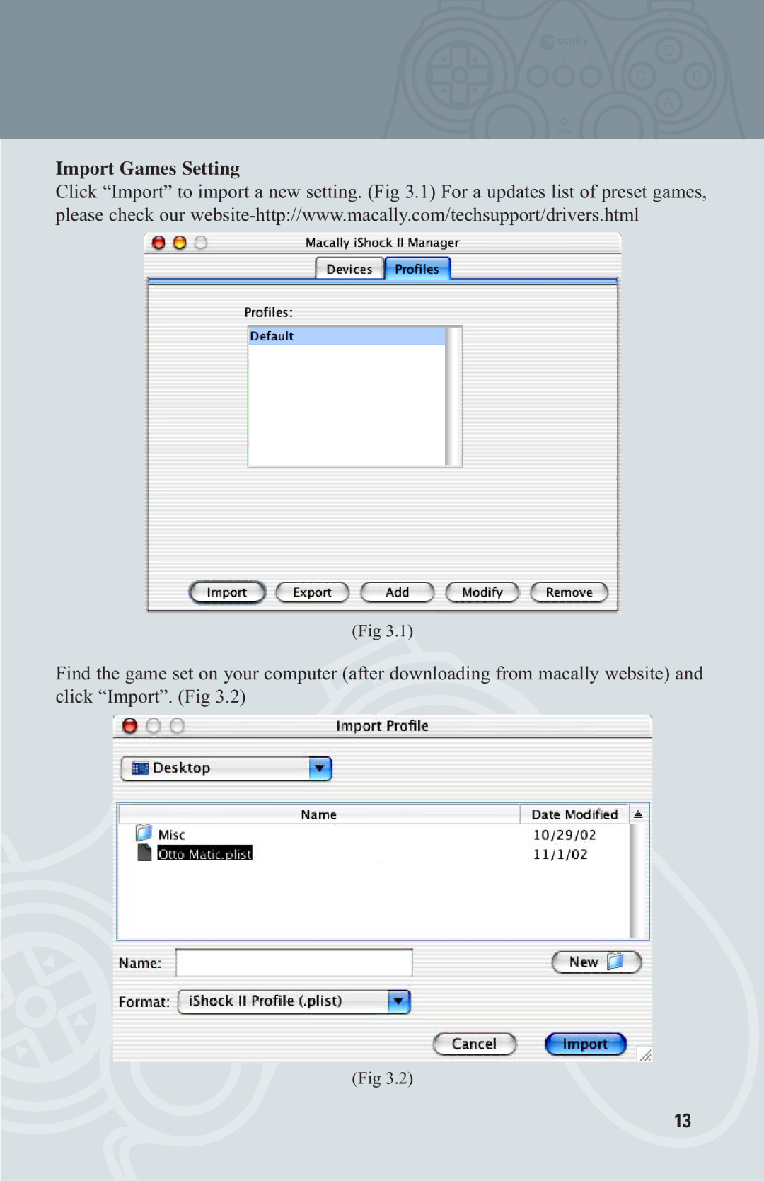 Macally OS X user manual Import Games Setting 