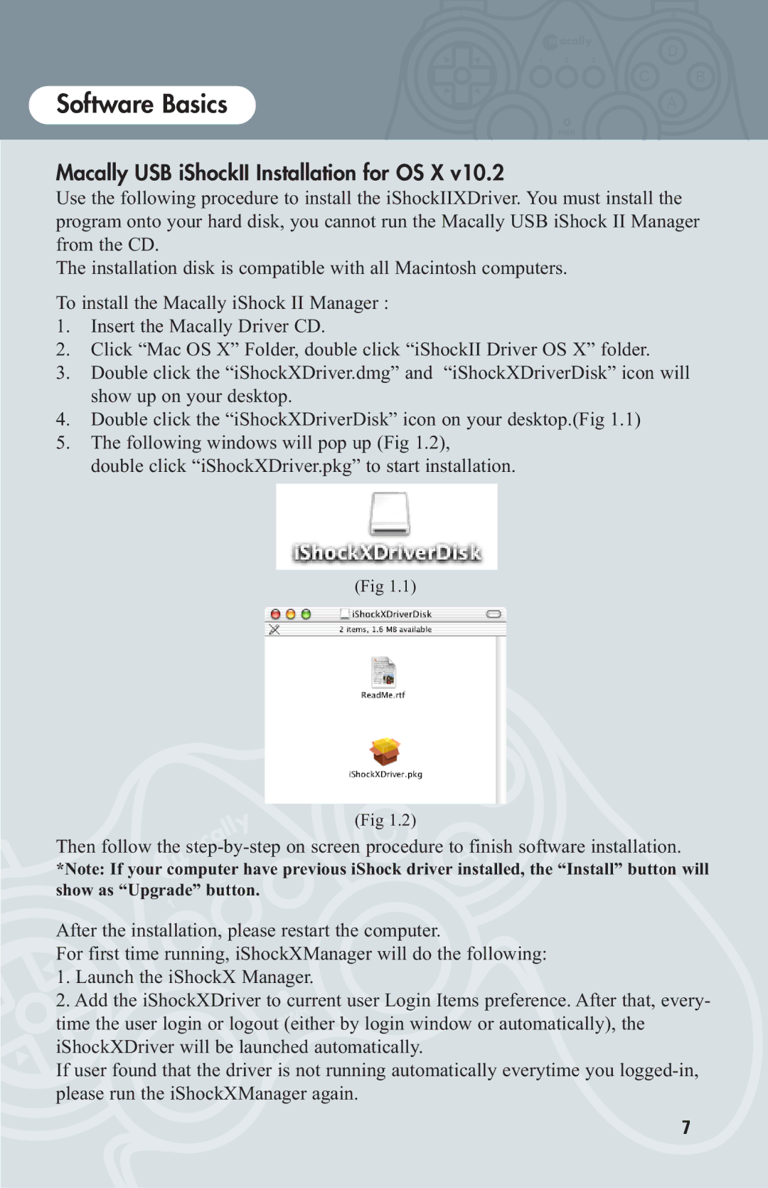 Macally user manual Software Basics, Macally USB iShockII Installation for OS X 