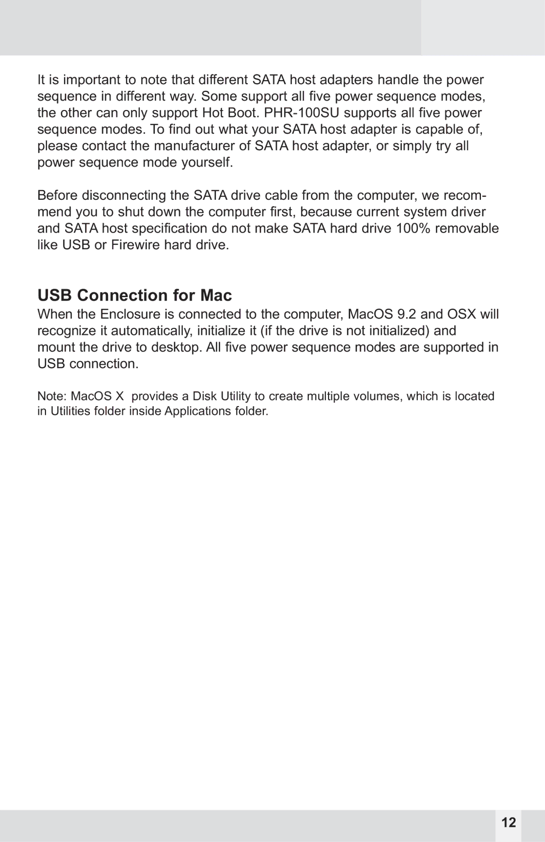 Macally PHR-100SU user manual USB Connection for Mac 