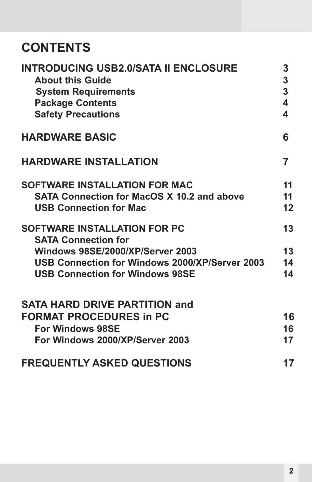 Macally PHR-100SU user manual Contents 