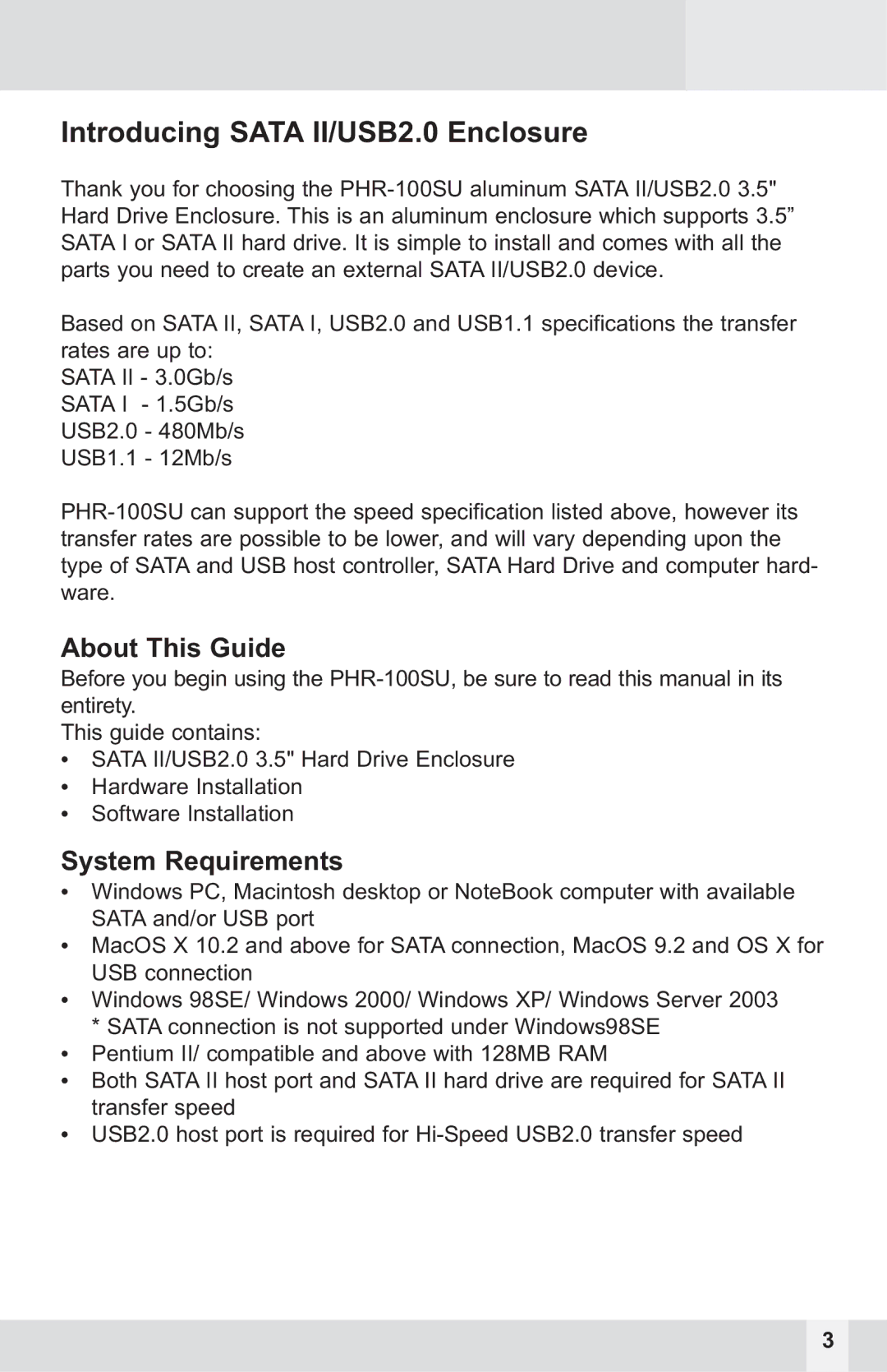 Macally PHR-100SU user manual Introducing Sata II/USB2.0 Enclosure, About This Guide 