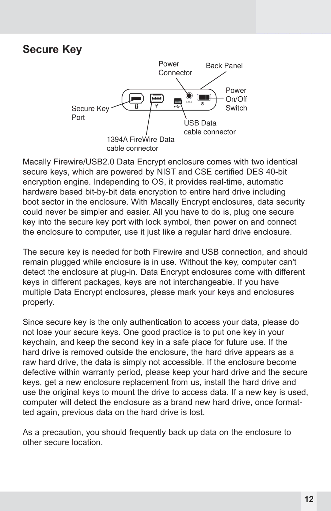 Macally PHR-250CE user manual Secure Key 