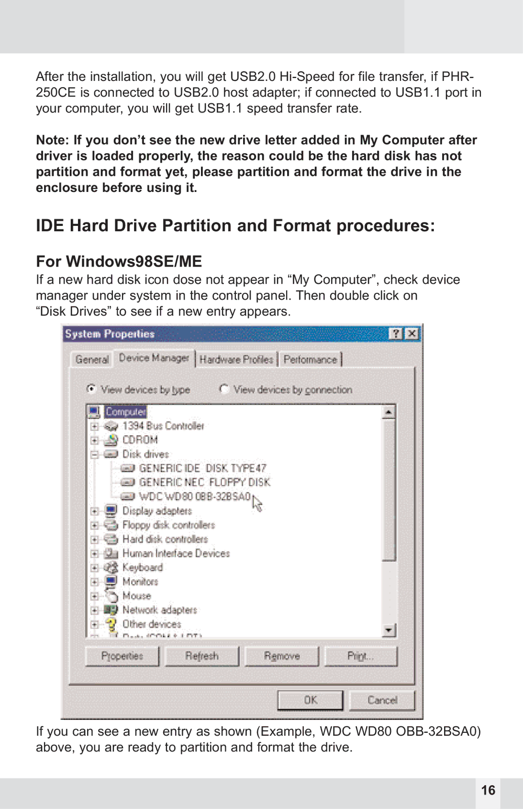 Macally PHR-250CE user manual IDE Hard Drive Partition and Format procedures, For Windows98SE/ME 