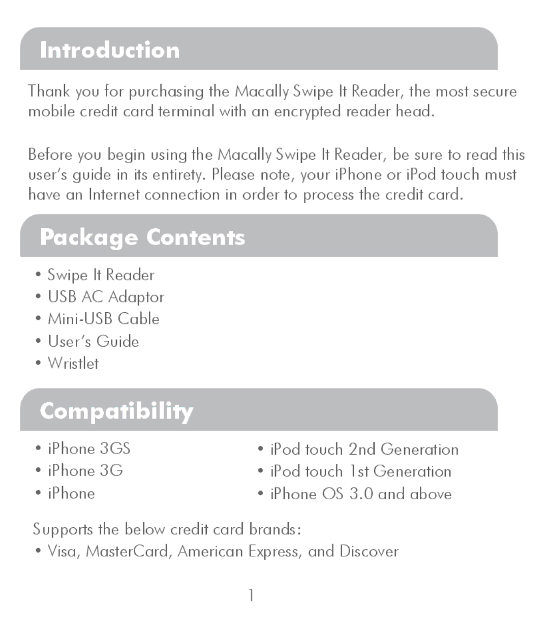 Macally SWIPEIT manual Introduction, Package Contents, Compatibility 