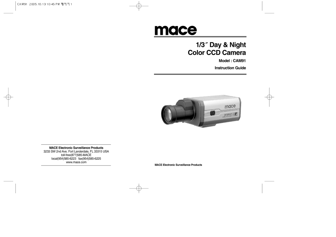 Mace CAM91 manual Day & Night Color CCD Camera 