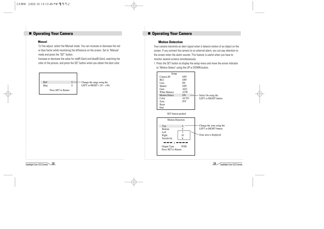 Mace CAM91 manual Manual, Posi 