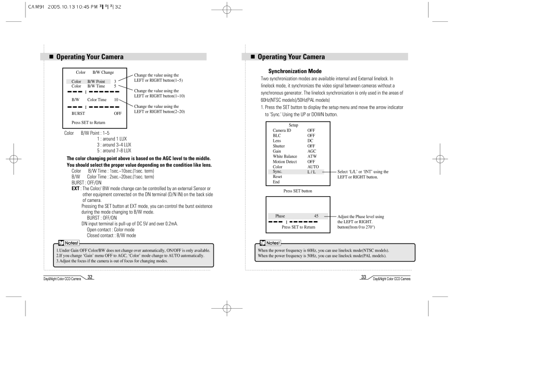 Mace CAM91 manual Synchronization Mode, Color Point 1~5 