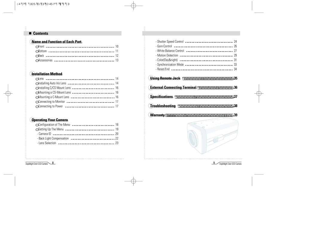 Mace CAM91 manual Contents 